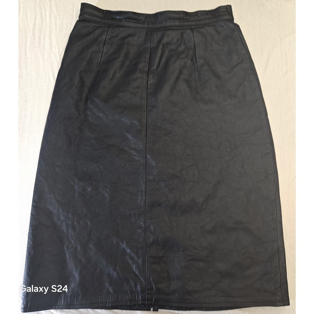 Vintage Genuine Leather‎ Black Pencil Skirt Size10 Lined